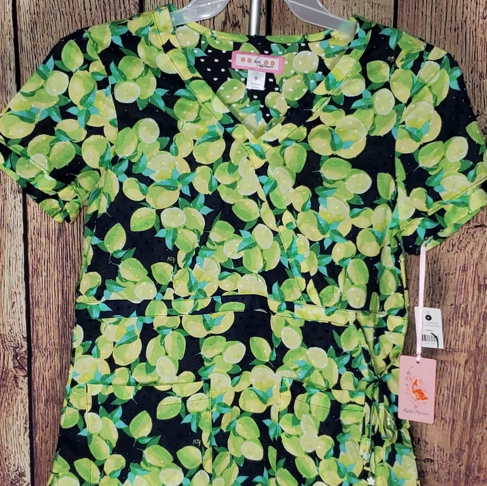 Koi by Kathy Peterson Mock Tie Scrub Top